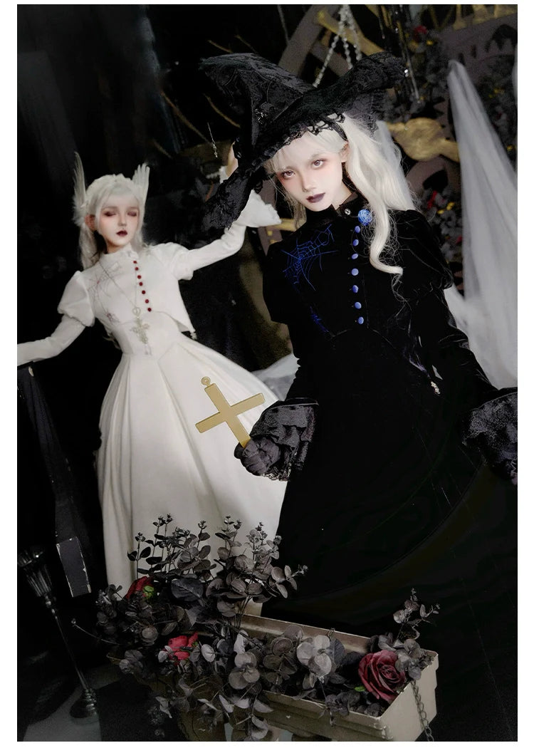 With PUJI - Enigmatic Night Poem - Halloween Gothic Lolita Fishbone Bustier Dress Embroidered Coat