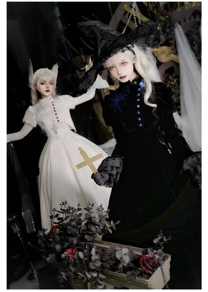 With PUJI - Enigmatic Night Poem - Halloween Gothic Lolita Fishbone Bustier Dress Embroidered Coat