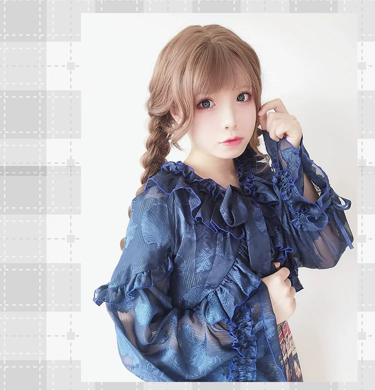 Time Memory - Xianbei - Sweet Lolita Chiffon Lantern Sleeve Cardigan with Bow