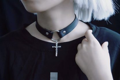 Strange Sugar - Gothic Lolita Cross Leather Choker