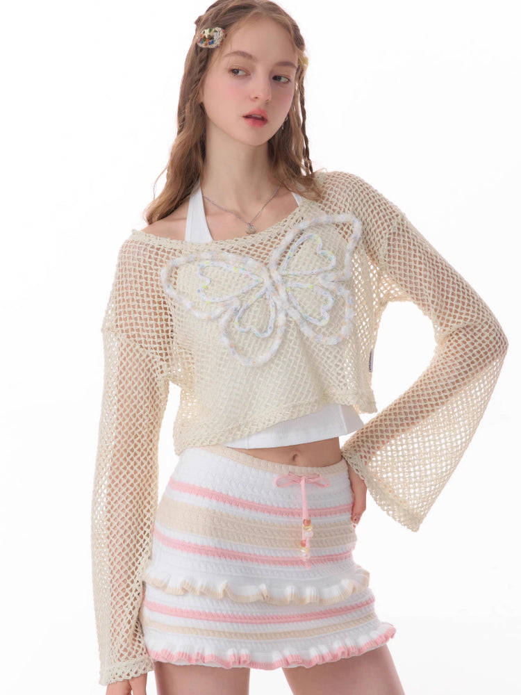 Butterfly short long sleeve knit【s0000007834】