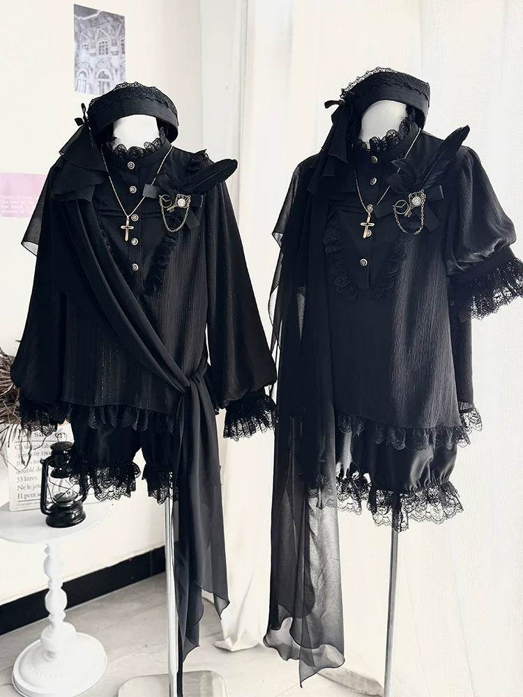 CastleToo - Black Moonlight - Ouji Lolita Chiffon Shirt Outfit
