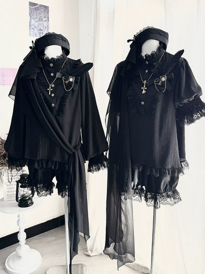 CastleToo - Black Moonlight - Ouji Lolita Chiffon Shirt Outfit