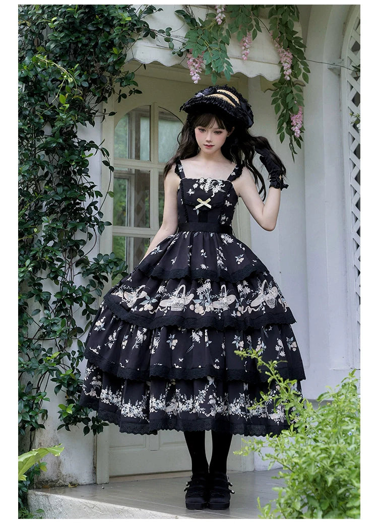 With PUJI - Letter and Poetry - Classic Lolita JSK Suit Four-tiered Twins Dress