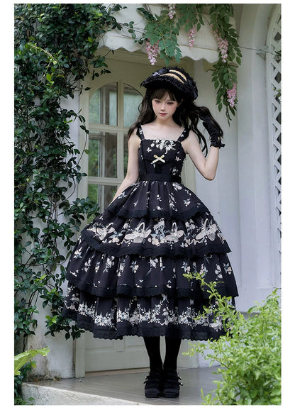 With PUJI - Letter and Poetry - Classic Lolita JSK Suit Four-tiered Twins Dress