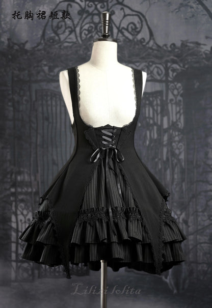 Lilizi - Redemption Song - Gothic Lolita OP Dress Cross Embroidery Tiered Hem