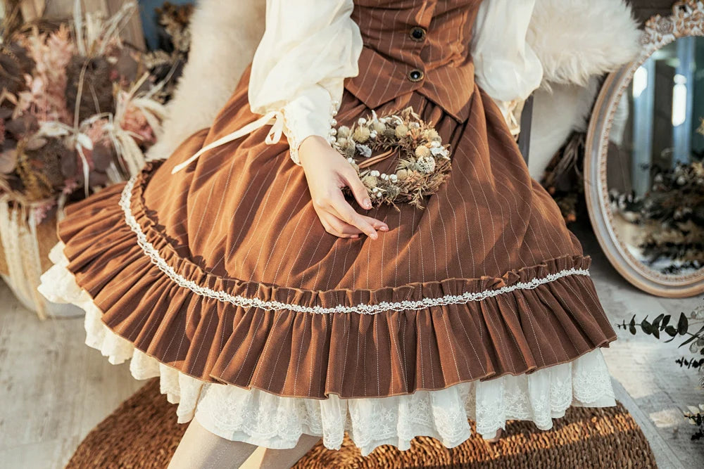 Miss Point - Rose Doll - Elegant Lolita Striped Fishbone Skirt