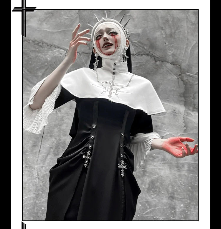 CHUNLV LOLITA - Night Cathedral - Halloween Nun Lolita OP Suit Gothic Dress Set