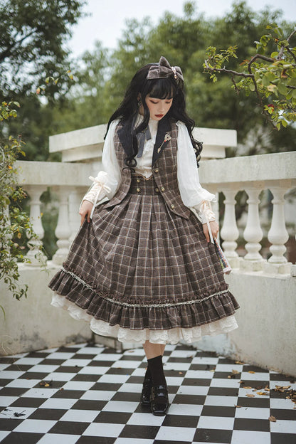 Miss Point - Rose - Elegant Lolita Fishbone Grid Skirt Customized