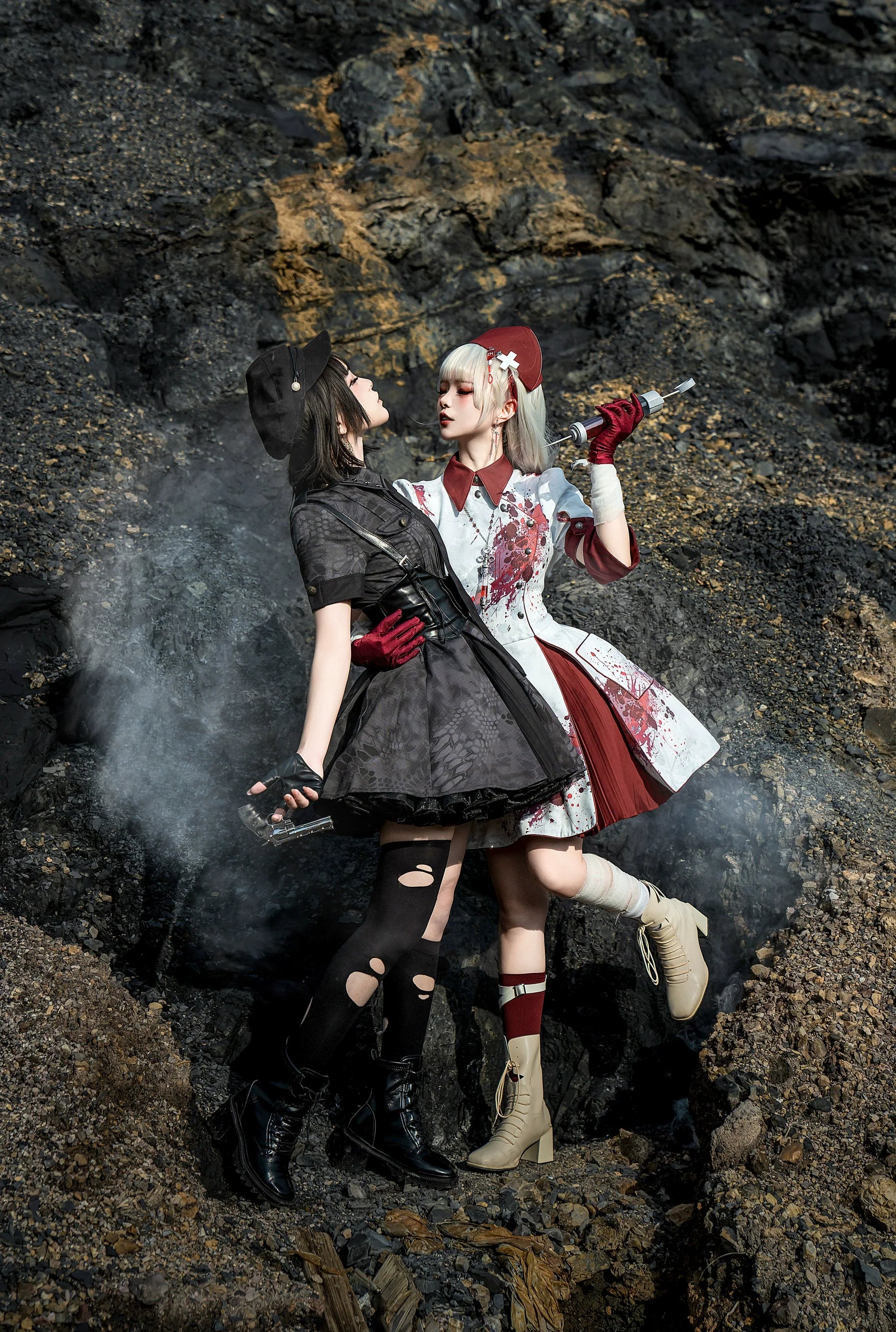 Your Highness - Iron Rose Black Mamba - Gothic Lolita OP Nurse Military Lolita Dress