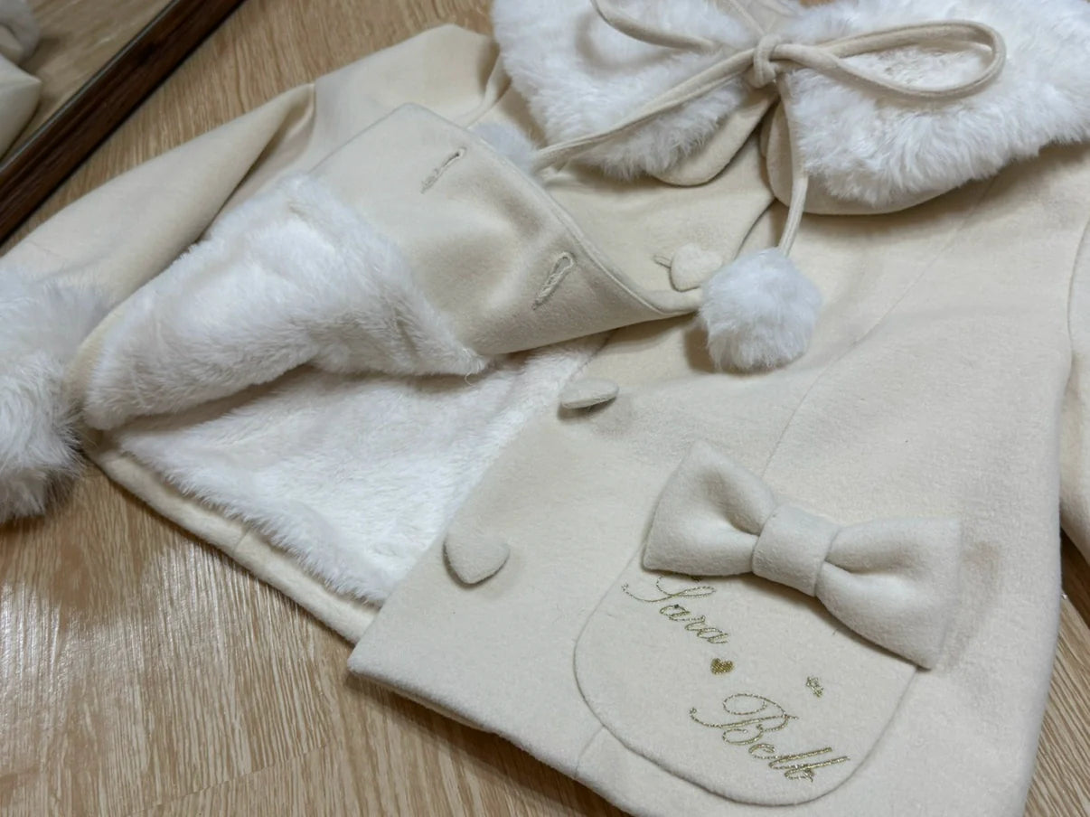 Sara Bell - Winter Story - Winter Kawaii Lolita Short Coat, Detachable Fur Collar