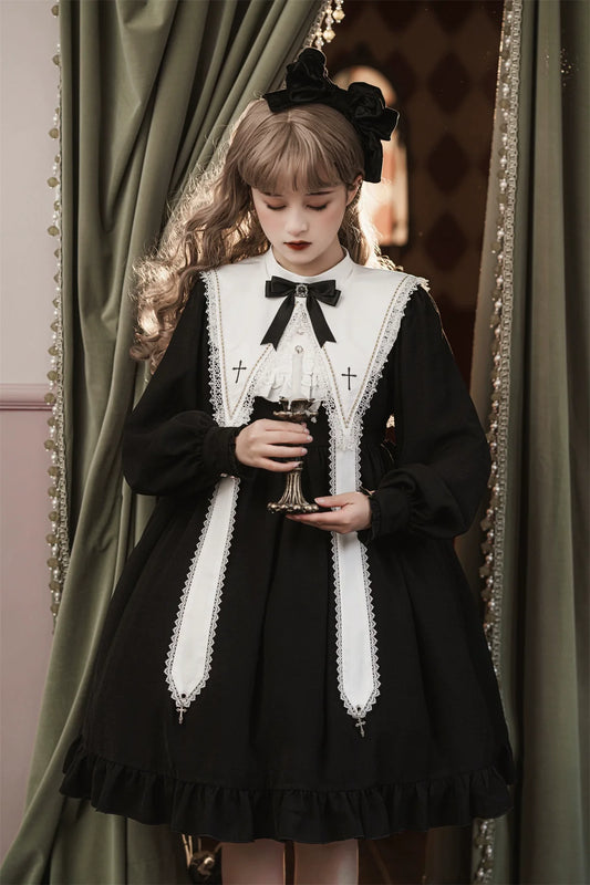 Sweet Date - Gothic Lolita Dress Black Nun OP for Halloween