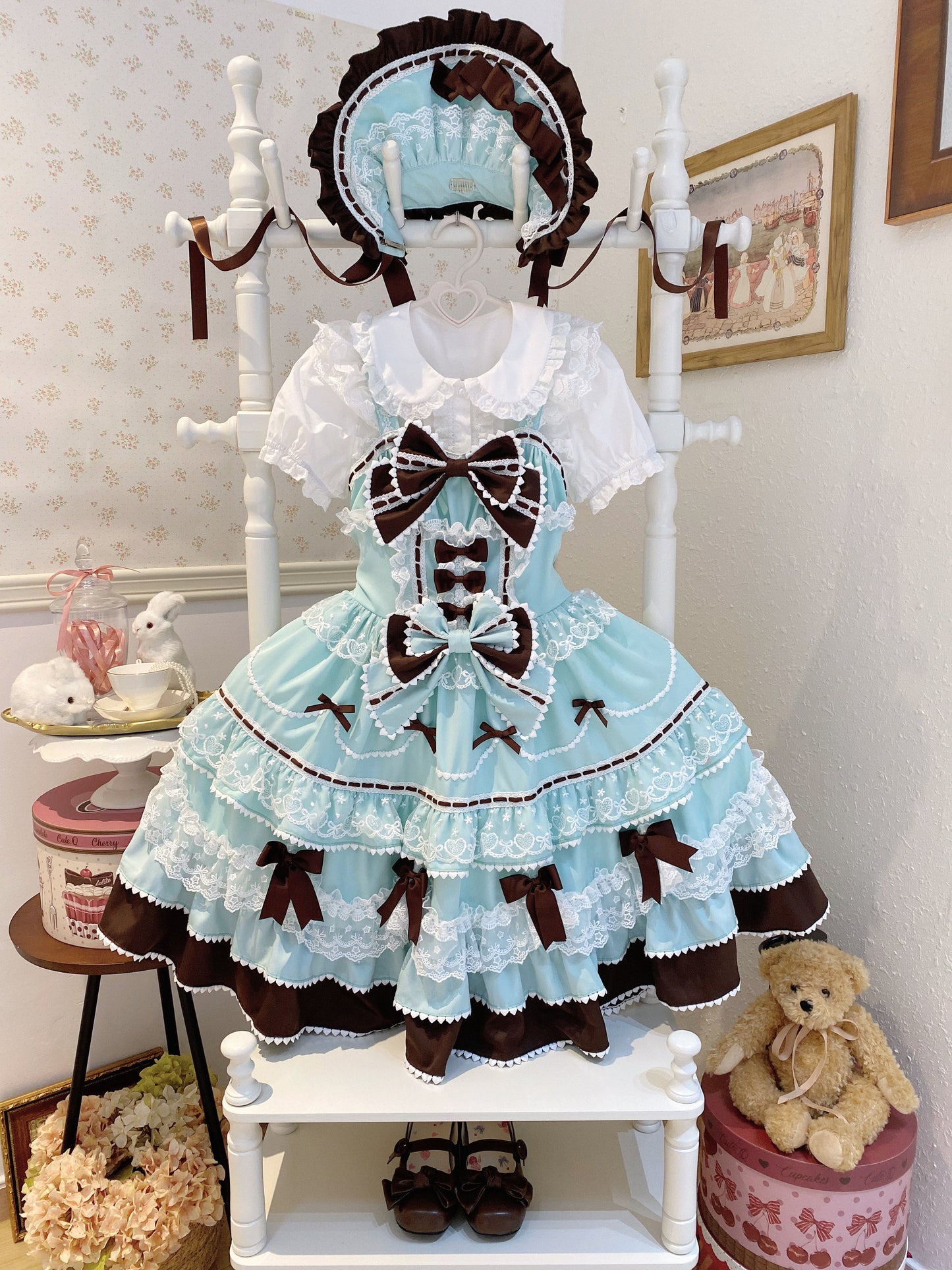 Sugar Girl - Fondant Cake - Summer Sweet Lolita JSK Dress, Tiered Ruffles and Bows