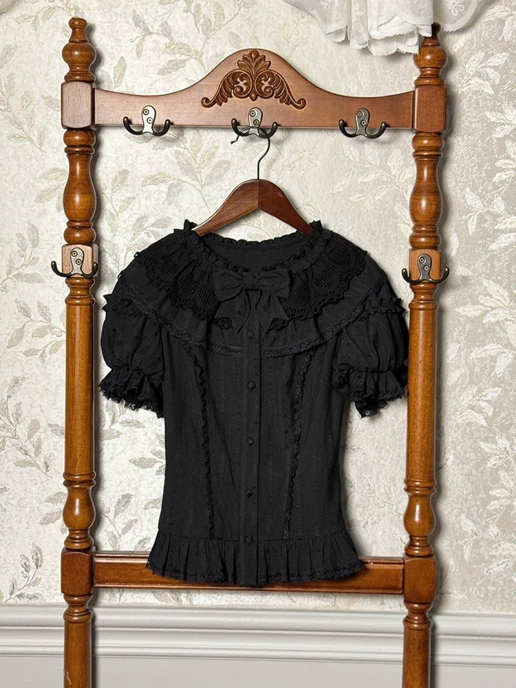 Alice Girl - Sea Salt Fairytale - Sweet Lolita Blouse Short Puff Sleeves Lolita Shirt