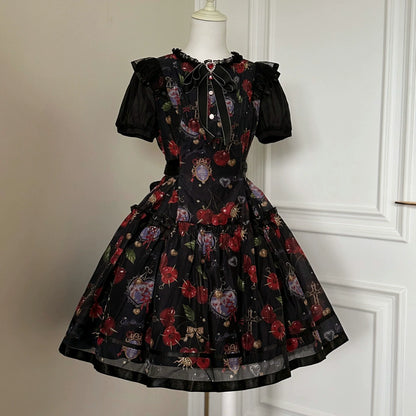 Gloaming - Sweet Lolita Cherry print Short Sleeve OP and SK Set