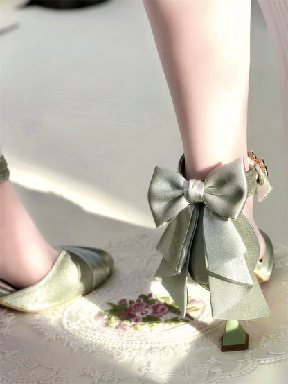 MR.Qiutian - Coronation - Elegant Lolita Shoes Satin Heels With Rose Buckle & Bow Clip
