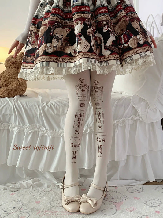 Roji Roji - Kawaii Lolita Pantyhose Velvet Print Stockings