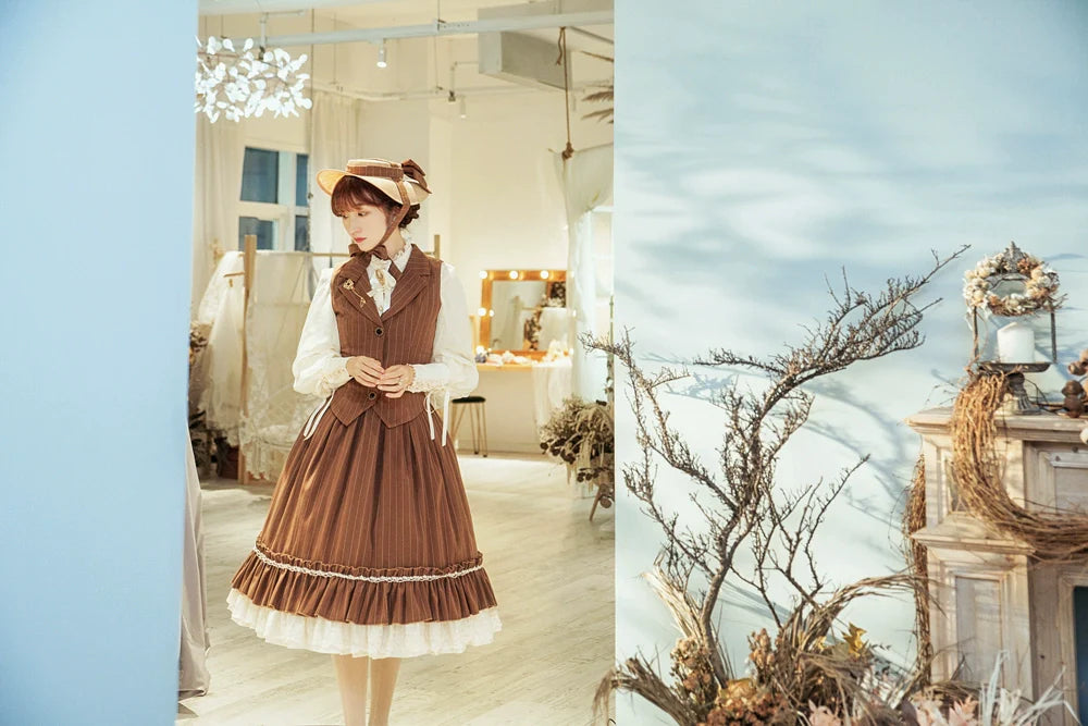 Miss Point - Rose Doll - Elegant Lolita Striped Fishbone Skirt