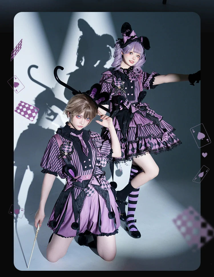 Forest Fluorescent Carps - Ouji Lolita OP Dress Circus Lolita Strip Prince Suit