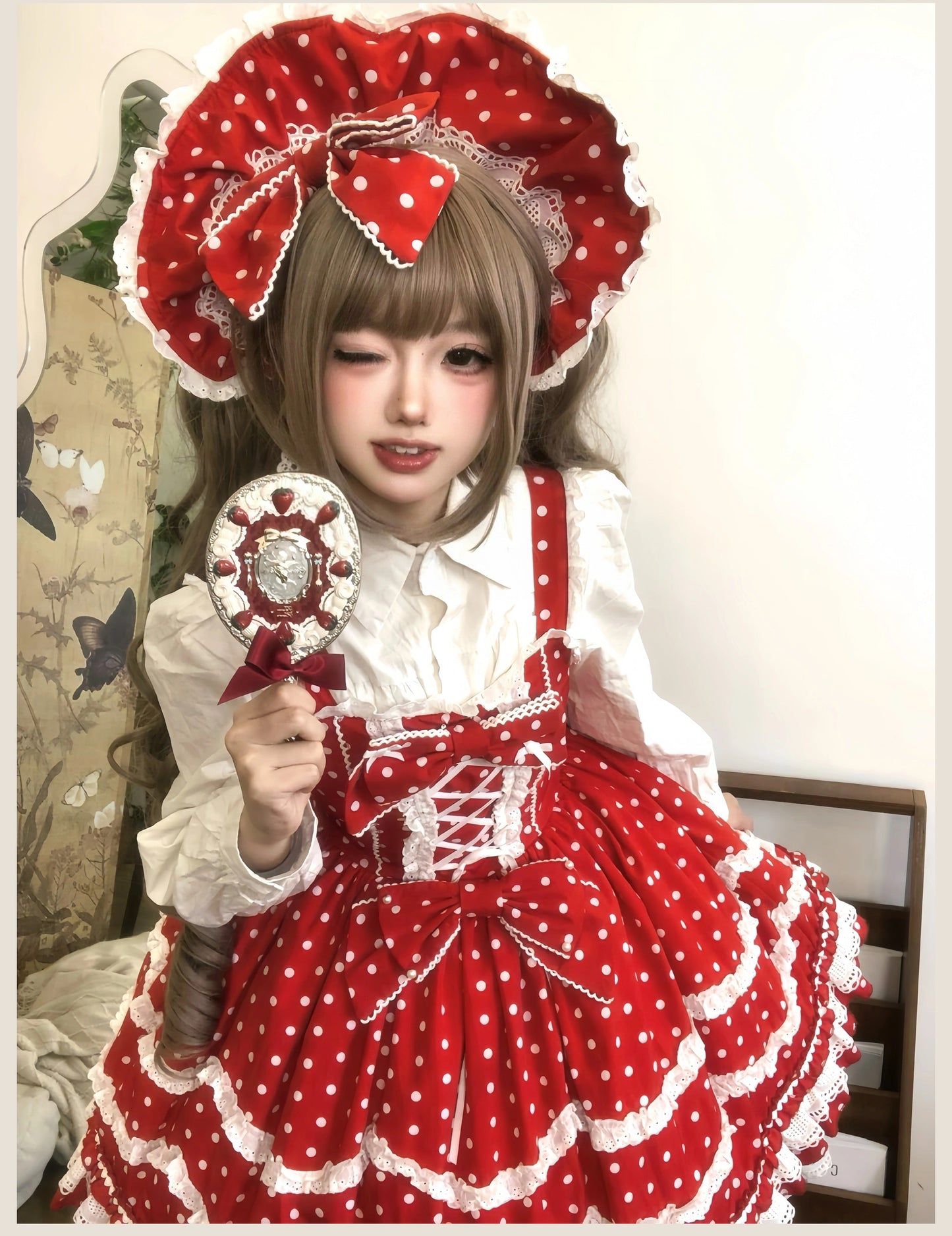 TaTaTa Lolita - Polka Bailys - Old School Lolita JSK Suit Red White Polka Dot Dress