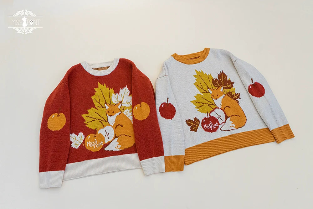 Miss Point - Chubby Fox in the Forest - Kawaii Lolita Sweater Customized Winter Lolita Couple Outfit