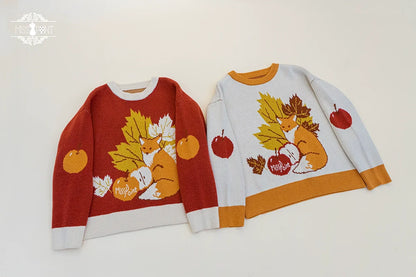 Miss Point - Chubby Fox in the Forest - Kawaii Lolita Sweater Customized Winter Lolita Couple Outfit