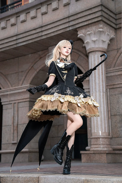 Letters from Unknown Star - Glitter Oath - Military Lolita OP Dress with Detachable Split Tail Cloak