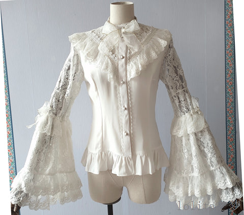 Sweet Angel - Time of the Day - Elegant Lolita Hime Sleeve White Blouse