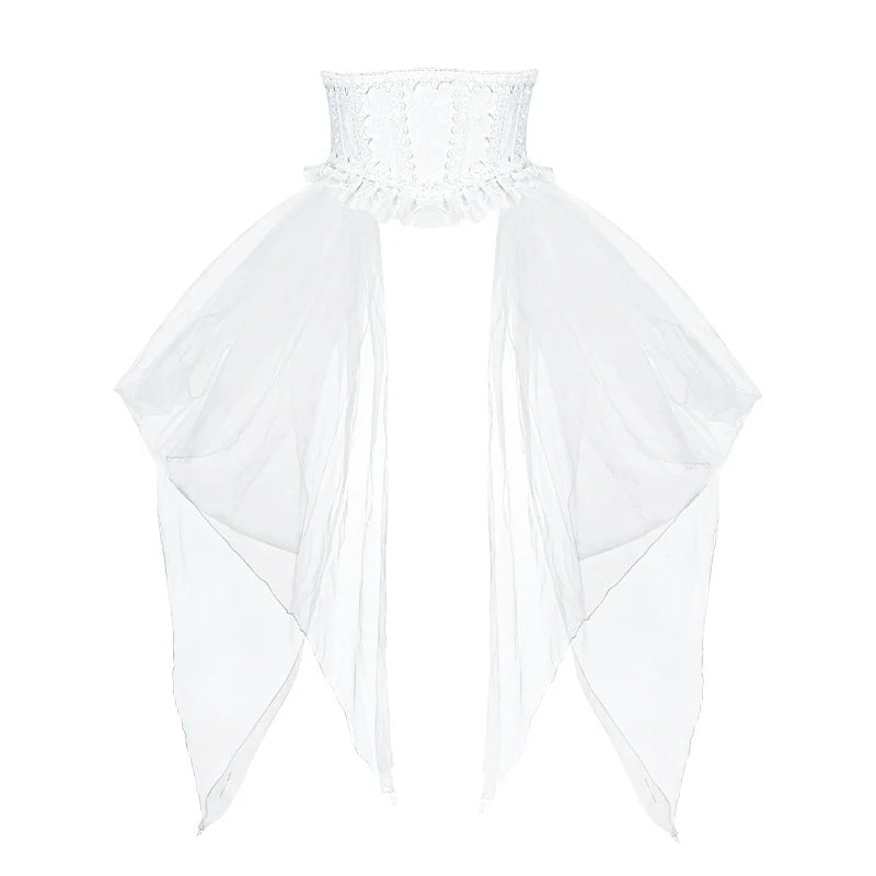 With PUJI - Dawn's Last Light - Castle Printed White Gothic Lolita OP, Two Length Styles