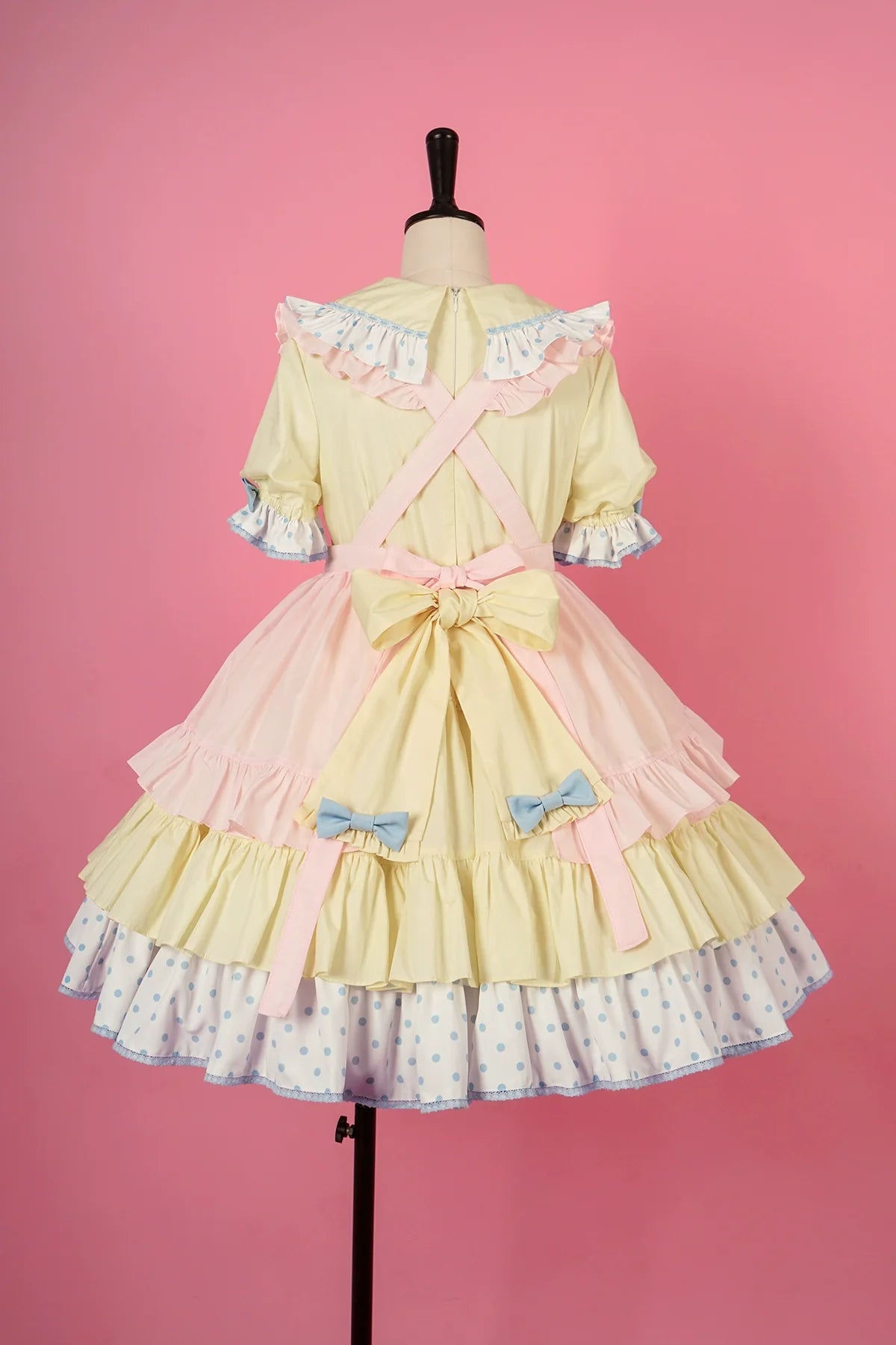 Vcastle - Sweet Lolita OP Dress Splicing Sleeve Apron Dot Print Dress