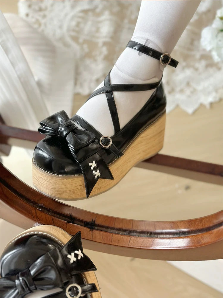 SeeYou - Sweet Cake - Sweet Lolita Platform Shoes Wood Grain