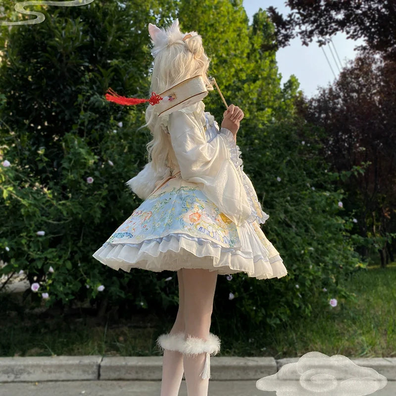 YingLuoFu - Laurel - Kawaii Han Lolita Jumper Dress Rabbit Print