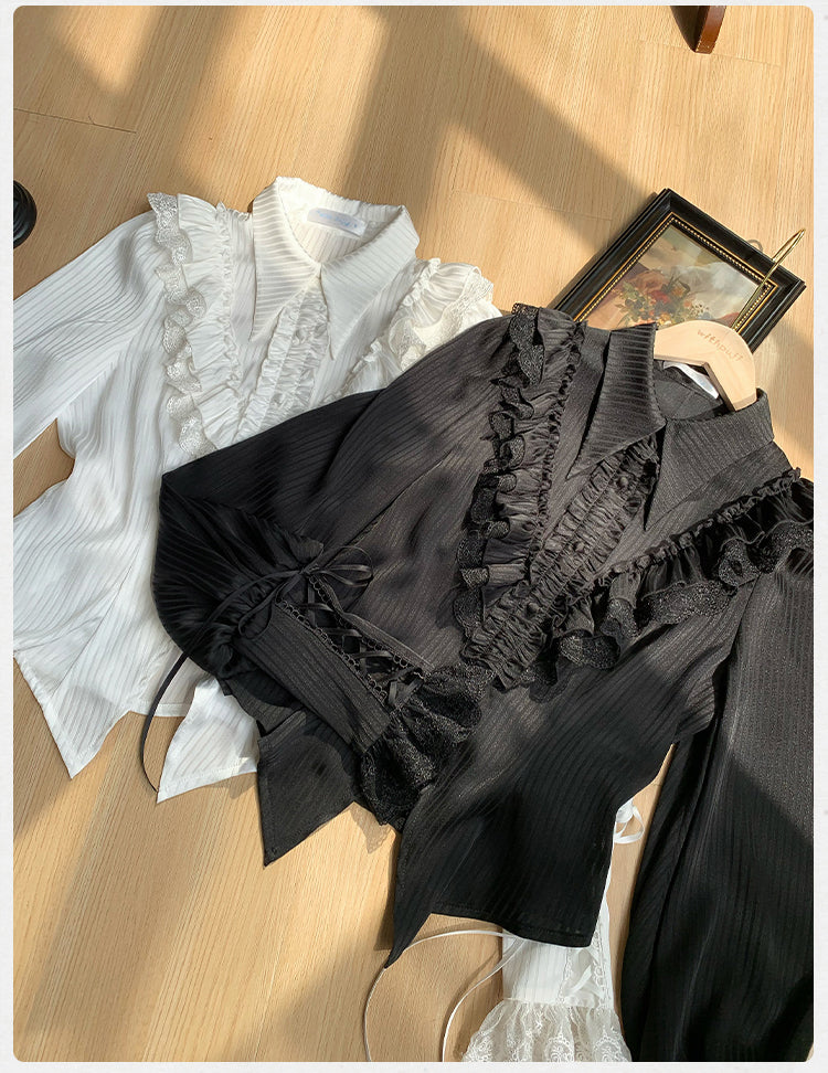 With PUJI - Charlotte - Elegant Lolita Blouse Summer Shirt with Lantern Sleeves