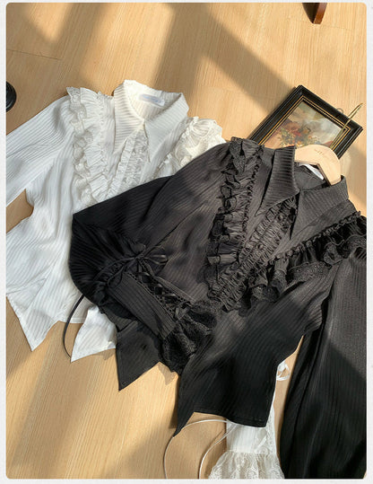 With PUJI - Charlotte - Elegant Lolita Blouse Summer Shirt with Lantern Sleeves