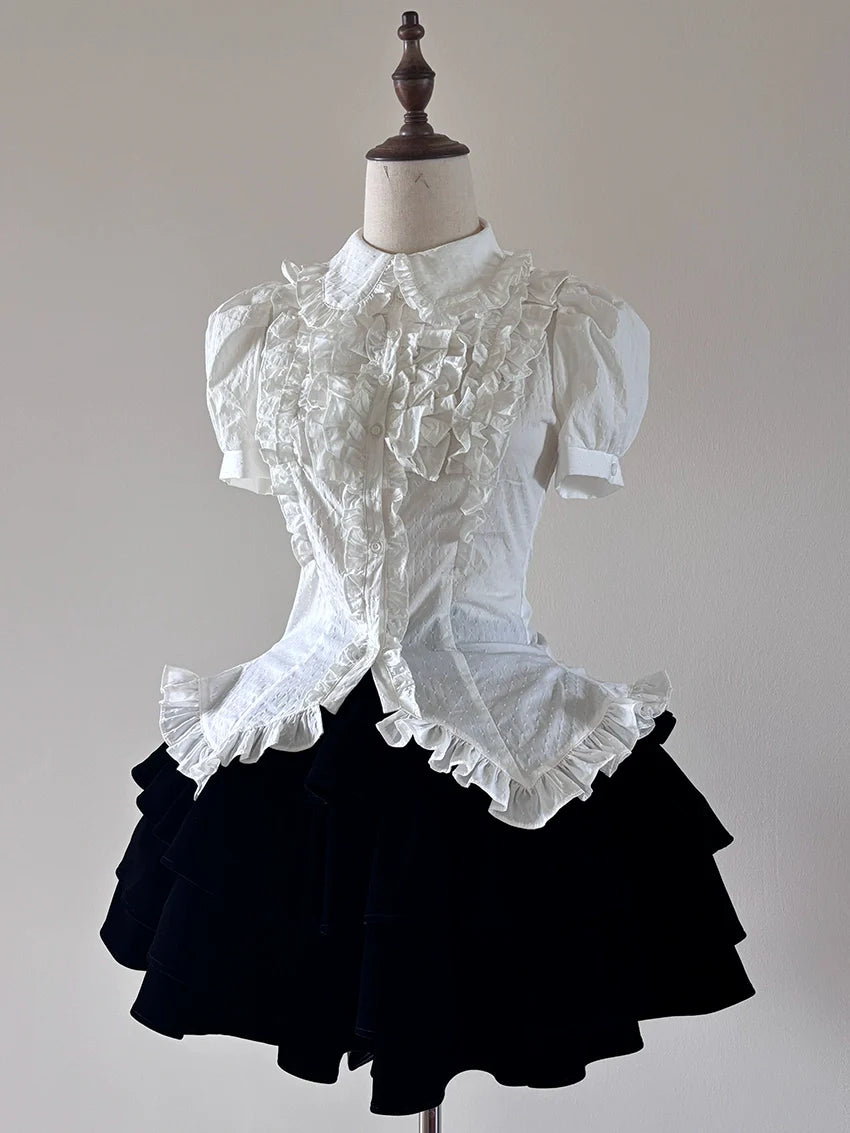 FlowerFairyDaily - Tiana's Wardrobe - Doll-like Lolita Shirt With Ruffles/Adjustable Back Strap