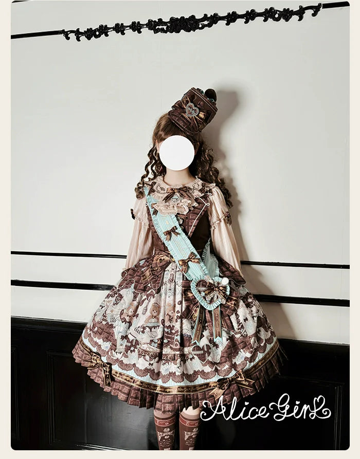 Alice Girl - Bear Chocolate Bar - Kawaii Lolita JSK & Salopette Dress