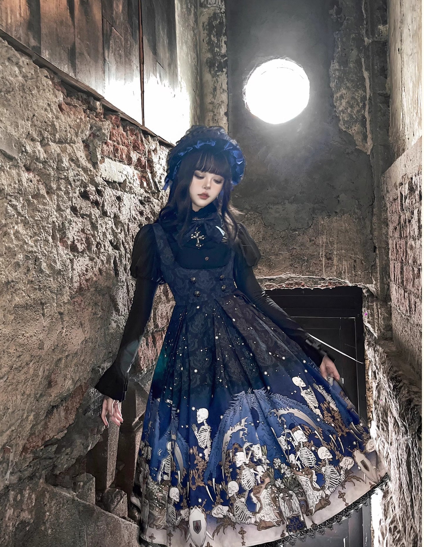 Nn Star - Dragonbone Lily - Dragon Skeleton Print Gothic Lolita Bust-supporting JSK and BNT