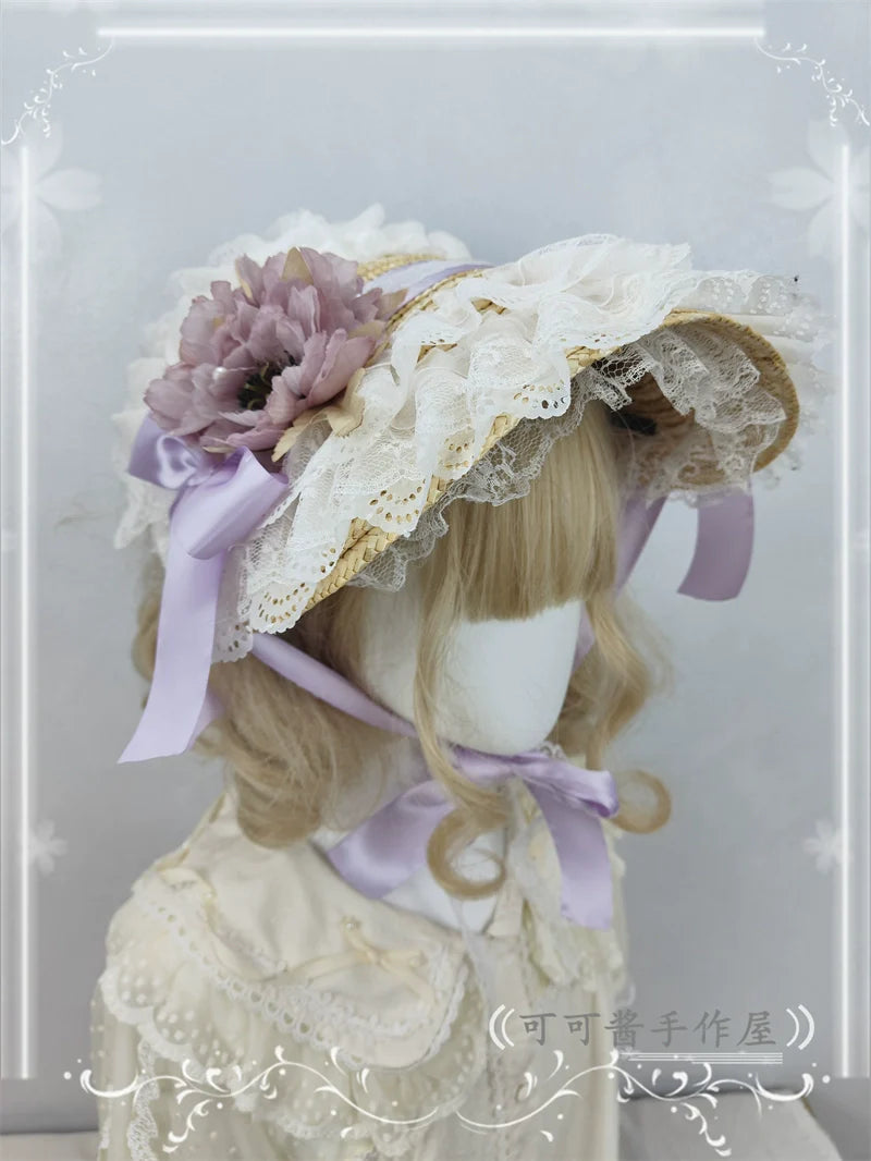 Cocoa Jam - Country Lolita Bonnet Lace Flower Flat Cap Multicolors Customized