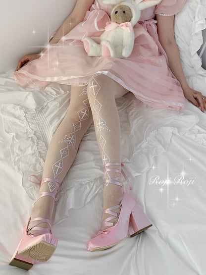 Roji Roji - Sweet Lolita White Print Tights