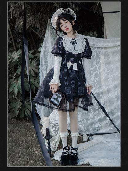 With PUJI - Gothic Butterfly Printing Embroidery Lolita OP