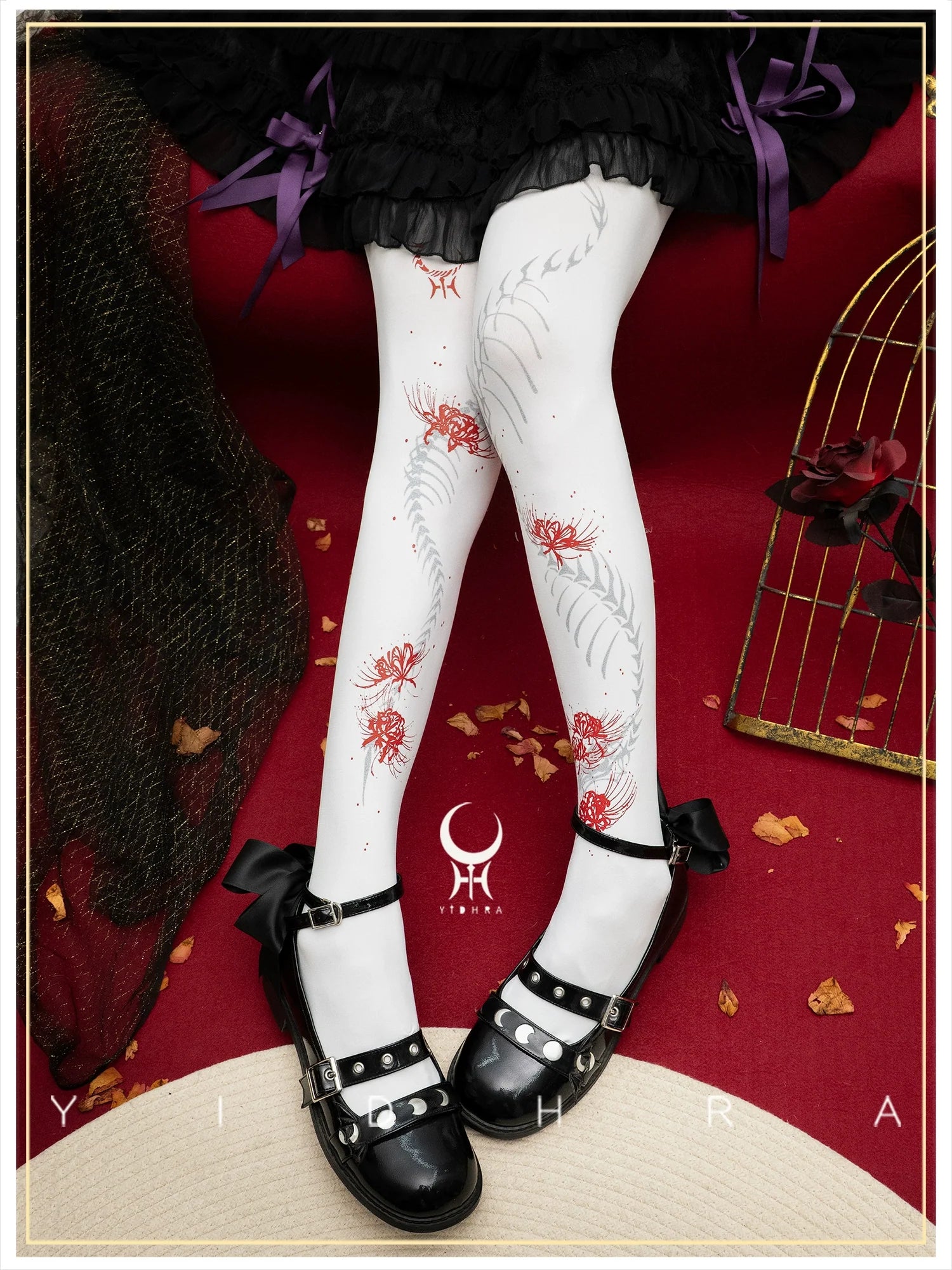 Yidhra - Dragon Abyss - Halloween Gothic Lolita Pantyhose, Red Spider Lily Print