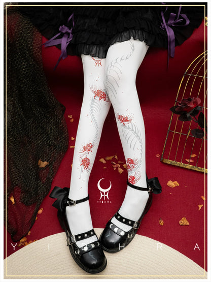 Yidhra - Dragon Abyss - Halloween Gothic Lolita Pantyhose, Red Spider Lily Print