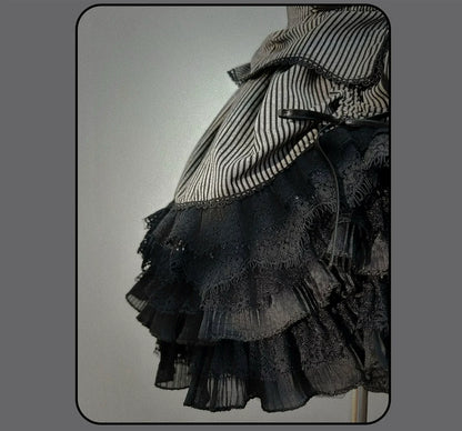 Susin Lolita - Striped Cross - Gothic Coordinated Lolita Set, Adjustable Blouse & Skirt