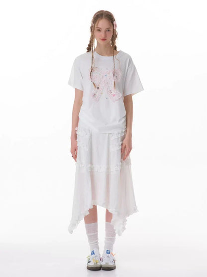 High waist slim lace white skirt【s0000007832】