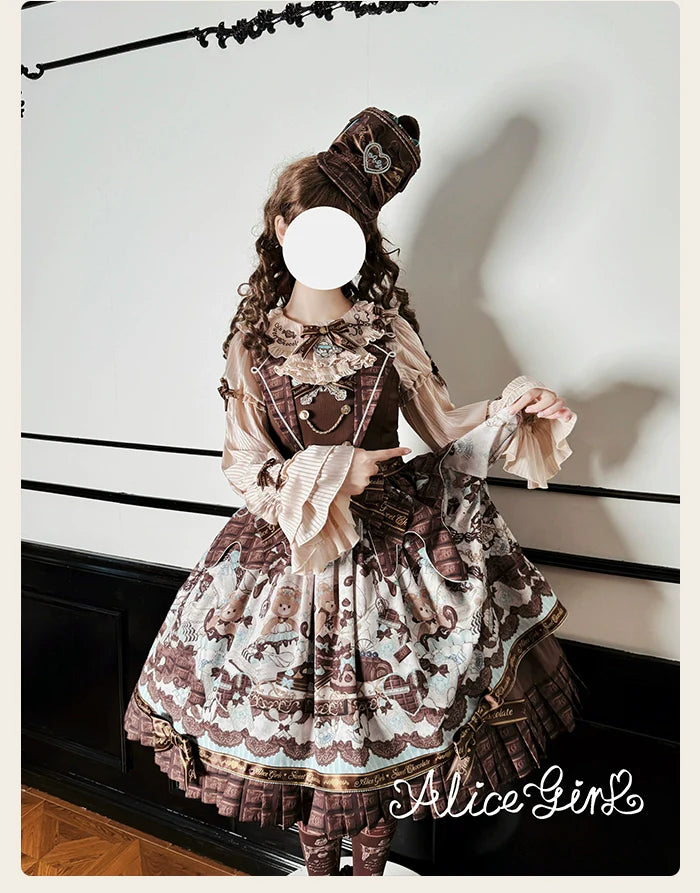Alice Girl - Bear Chocolate Bar - Kawaii Lolita JSK & Salopette Dress