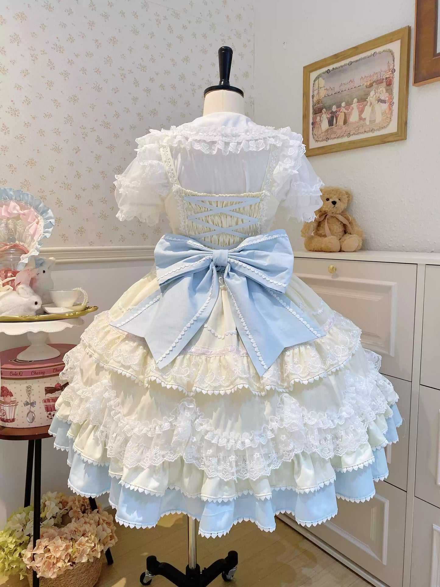 Sugar Girl - Fondant Cake - Summer Sweet Lolita JSK Dress, Tiered Ruffles and Bows