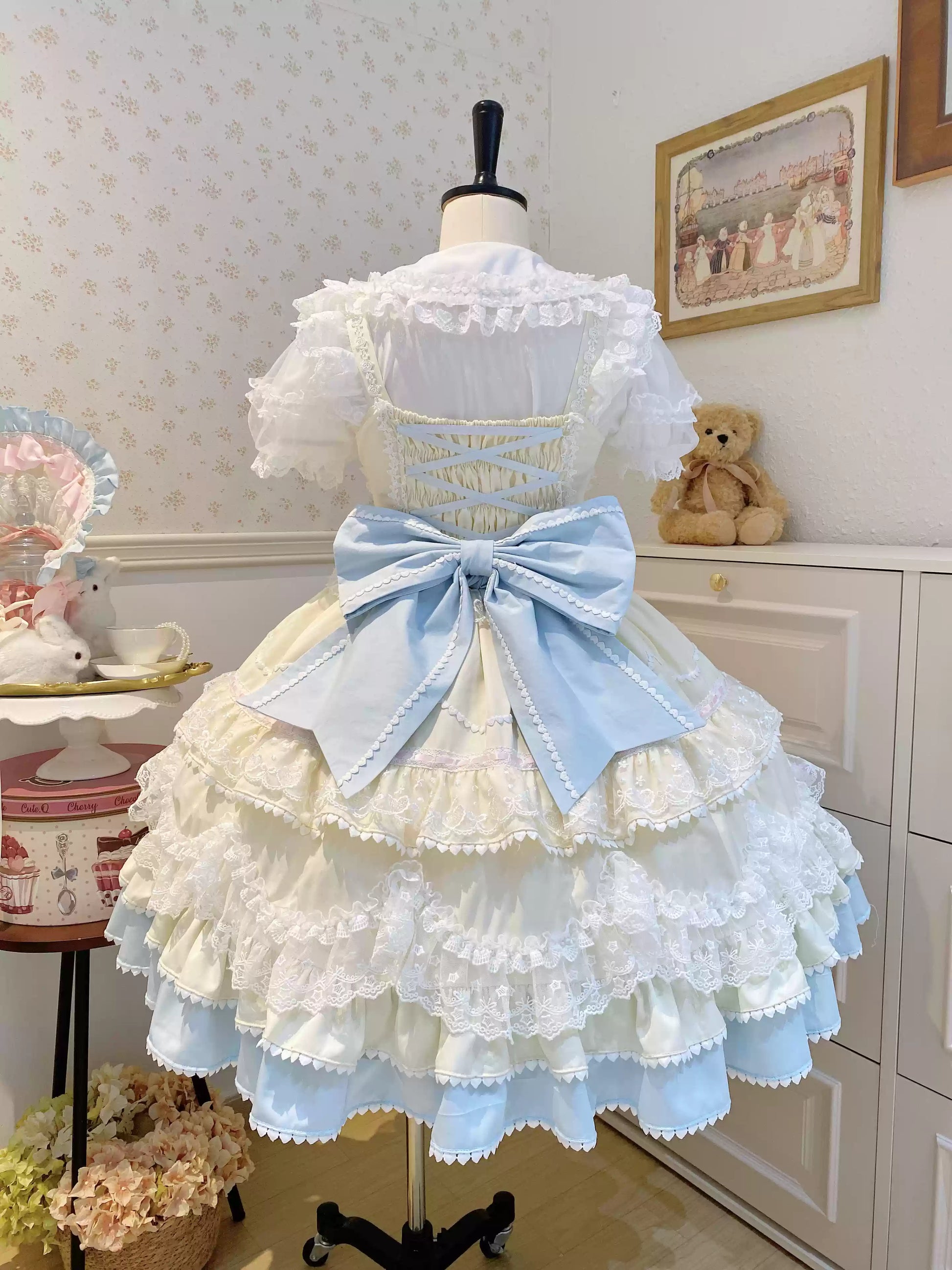 Sugar Girl - Fondant Cake - Summer Sweet Lolita JSK Dress, Tiered Ruffles and Bows