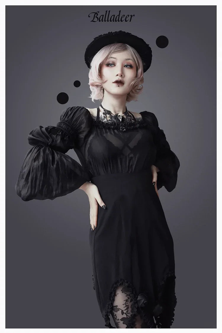Balladeer - Classic Lolita Shirt Puff Sleeves Open Shoulder Blouse