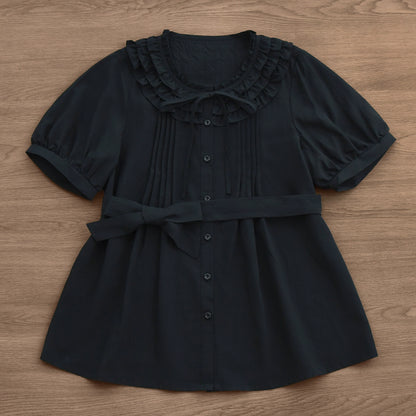 MIST - Vernal Stream - Lightweight Kawaii Lolita Blouse, Detachable Waist Tie