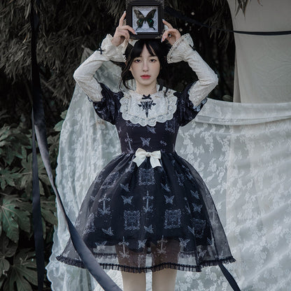 With PUJI - Gothic Butterfly Printing Embroidery Lolita OP